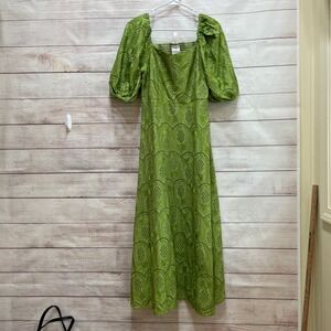 ETHNC MAXI DRESS‎ IN OLIVE GREEN EYELET